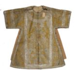 18th Century Italian Dalmatic, circa 1730, of yellow silk brocaded in coloured silks and silver