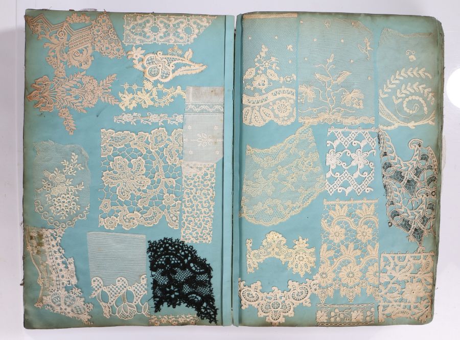 Victorian lace collectors folio, the large book made up with approximately seventy-eight pages