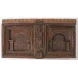 James I Oak overmantel/ Bed Headboard, English, circa 1620, having twin deeply recessed panels