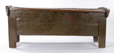 18th Century beech painted clamp front grain effect coffer, with all over reddish brown paint having