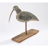 Early 20th Century Shorebird decoy, painted in white and grey with feathers to the back and sides, a