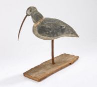 Early 20th Century Shorebird decoy, painted in white and grey with feathers to the back and sides, a