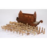 Early 20th Century Folk Art Noah's Ark, the unpainted Ark (lacking the lid) with four windows to