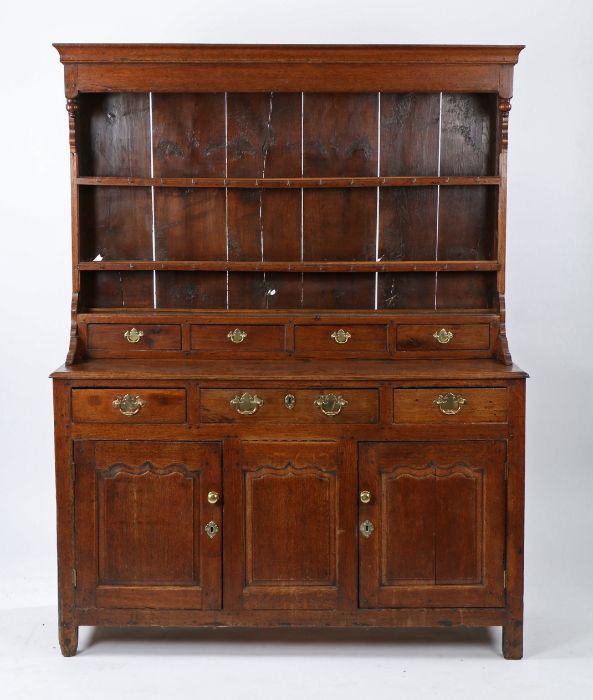 George I oak dresser and rack, North Wales circa 1760, the rack with a cavetto cornice and end