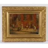 19th Century British school, Children playing in the street, unsigned oil on canvas, 34cm x 23cm