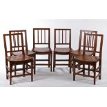 A set of six George III elm chairs, East Anglia, circa 1800, each having a ‘square-back’ with