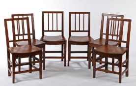 A set of six George III elm chairs, East Anglia, circa 1800, each having a ‘square-back’ with