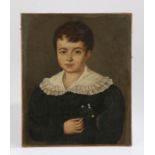 British 19th Century school, circa 1830, depicting a boy holding a small bunch of white flowers,