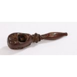 Rare and amusing 18th Century treen Nut Cracker, the head carved in the form of a man with a wide