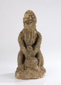 Medieval Limestone Drinking Man, English, circa 1400 - 1450. The Oolitic limestone figure of a