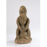 Medieval Limestone Drinking Man, English, circa 1400 - 1450. The Oolitic limestone figure of a