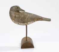 Early 20th Century Shorebird dipper decoy, the the head turned to look back with coloured eyes above