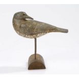 Early 20th Century Shorebird dipper decoy, the the head turned to look back with coloured eyes above