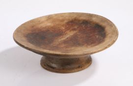 19th Century Scandinavian treen tazza, the dish stop above a wide foot and the letter N engraved