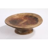 19th Century Scandinavian treen tazza, the dish stop above a wide foot and the letter N engraved