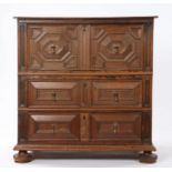 Charles II oak geometric chest of drawers, circa 1670, the rectangular top above a deep moulded