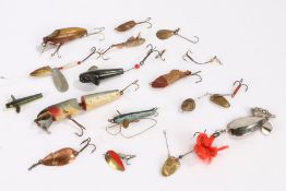 Charming collection of Folk art fishing lures, to include a Snapdragon, leather painted example, two