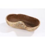 Late 19th Century Swedish bowl, the deep kidney shaped with a deep red/brown painted interior, the