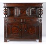 A good small Charles I oak and inlaid canted court cupboard, Yorkshire Leeds – Halifax, circa 1630 –