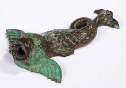 Early 18th Century bronze Italian fountain head, circa 1700, in the from of a stylised winged fish