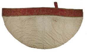 17th Century Italian cope, with the red and gold thread floral top and silk arched end, 260cm wide