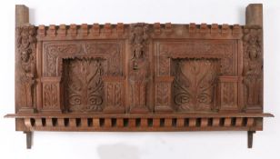 James I Oak Overmantel / Bed Headboard, English, Gloucestershire, circa 1620. The twin floral