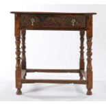 Charles II side table, circa 1670 and later the rectangular top with two planks and charming spliced