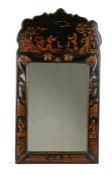 A good black and gilt Japanned wall mirror in the George I manner, circa 1900-20, decorated with