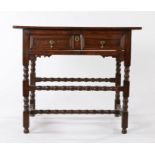 Charles II oak side table, circa 1680, the rectangular top above a single frieze drawer with two