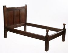 Early 17th Century English oak bed, circa 1600/1620 and later, the thumb moulded head board with