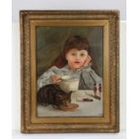 Edwardian Provincial school, P.M. Harding, Young girl and her cat, signed and dated 1908 oil on