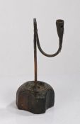 English table rush light and candle holder, circa 1800, the wrought iron arm with candlestick socket