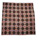 American patchwork quilt, circa 1900's, log cabin design in multi colours, 185cm x 183cm