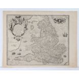 H. Lhuyd, engraved map, England & Wales, circa 1575, "Angliae Regni Florentissimi Nova Descriptio,