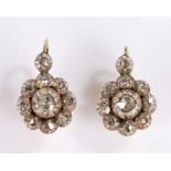 Pair of late 18th Century diamond set earrings, each earring set with ten diamonds forming a