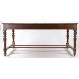 Early 20th Century painted pine French quadruple school desk, the rectangular top with four hinged