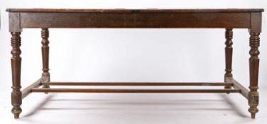 Early 20th Century painted pine French quadruple school desk, the rectangular top with four hinged