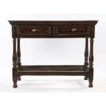 Queen Anne oak side table, circa 1700, the long rectangular top above two frieze drawers above