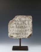 French 18th Century carved stone tablet, circa 1791, the stone section with the text ....