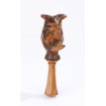 18th Century English yew wood grotesque face nutcracker, with a dual face showing a figure with an