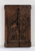 18th Century biscuit mould, with a pergola over a couple seated at a table, country blacksmith