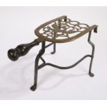 18th Century brass trivet, the brass section with a pierced design featuring an eagle with a