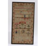 18th Century Scottish sampler, depicting an upper case alphabet, various flowers and a tree below