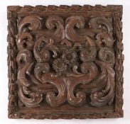 Large Italian Walnut Baroque carved Panel, circa 1660 – 1680. The deeply carved floral cartouche