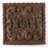 Large Italian Walnut Baroque carved Panel, circa 1660 – 1680. The deeply carved floral cartouche