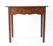George III oak side table, the rectangular top above a single frieze drawer with two handles, raised