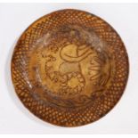 Unusual 18th/19th Century slipware pottery dish, in the manner of the Toft Family, the dished bowl