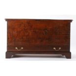 George III boarded oak chest with drawer, circa 1760, of show dove-tailed construction, having a