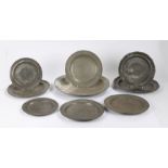 Pewter, to include seven 18th/19th Century plates and two 19th Century chargers, (9)