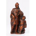 Late 16th Century boxwood carving of St Joseph, Flemish, Antwerp, circa 1580-1600, the two figures